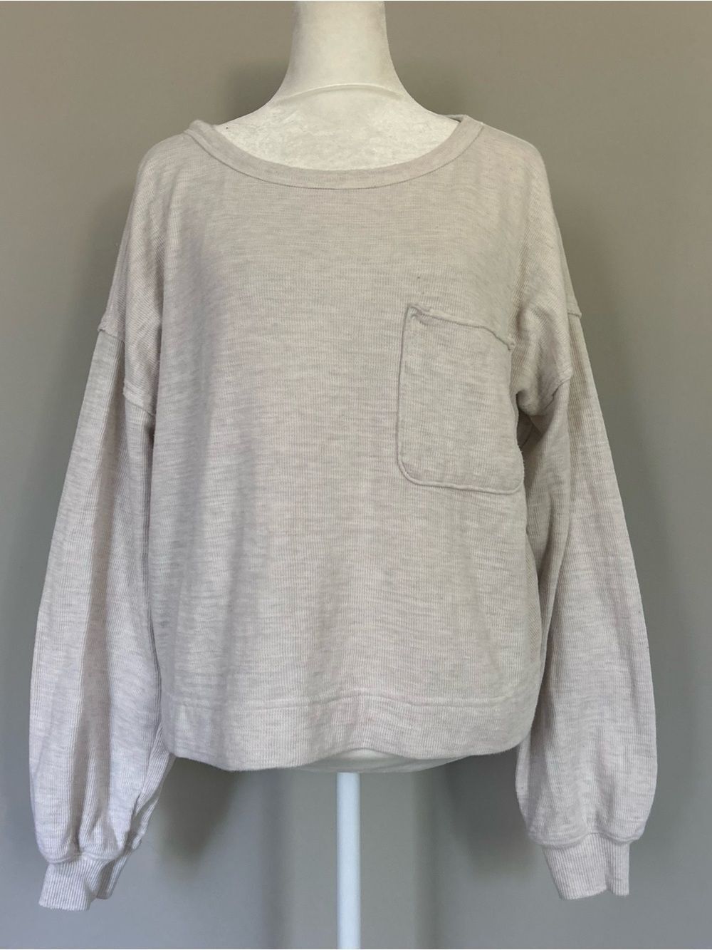 aerie Oatmeal Slub Pocket Crew Sweatshirt Oversized Size Small
